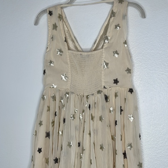 Anthropologie Ranna Gill Sequin Star Beige Sleeveless Mini Party Dress Size 0P - Picture 7 of 9